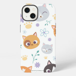 Cute Girly Colourful Kittens illustration Pattern iPhone 13 Case