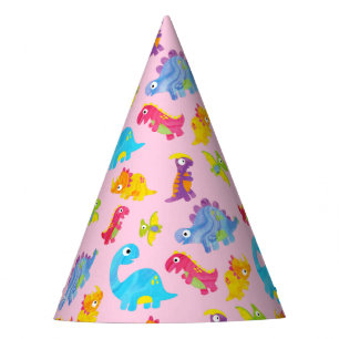 Cute Girly Colourful Pink Dinosaur Theme Birthday Party Hat