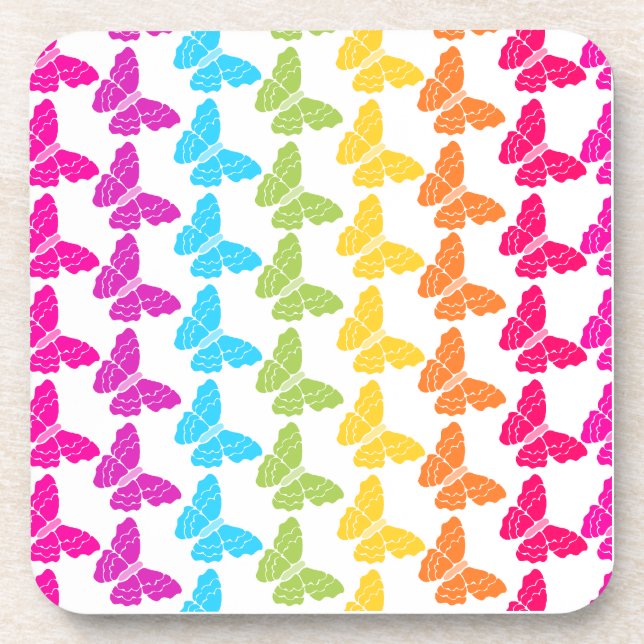Cute Girly Colourful Rainbow Butterfly Pattern  Coaster (Front)