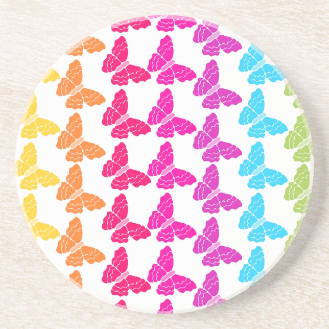 Cute Girly Colourful Rainbow Butterfly Pattern  Coaster (Front)