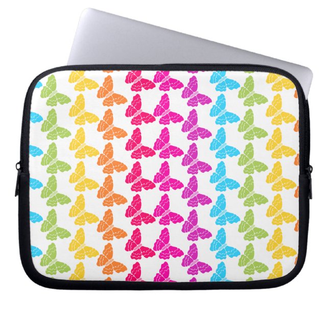 Cute Girly Colourful Rainbow Butterfly Pattern  Laptop Sleeve (Front)