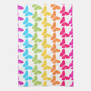 Cute Girly Colourful Rainbow Butterfly Pattern  Tea Towel