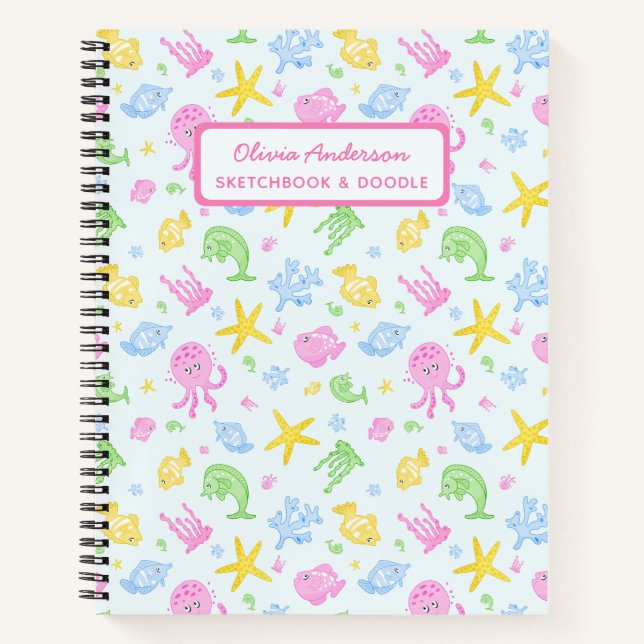 Cute Girly Colourful Underwater Sea Life Custom Notebook (Front)