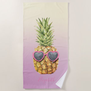 Cute Girly Cool Pineapple ,Ombre  Beach Towel