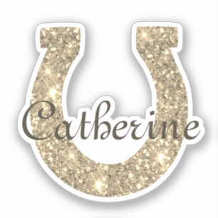 Cute Girly Coquette Gold Glitter Horseshoe Name