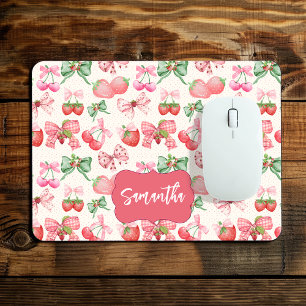Cute Girly Coquette Strawberry Pattern Mouse Pad