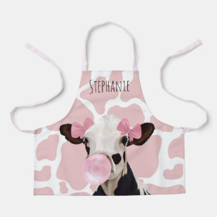 Cute Girly Cow With Pink Cow Print Background Apron