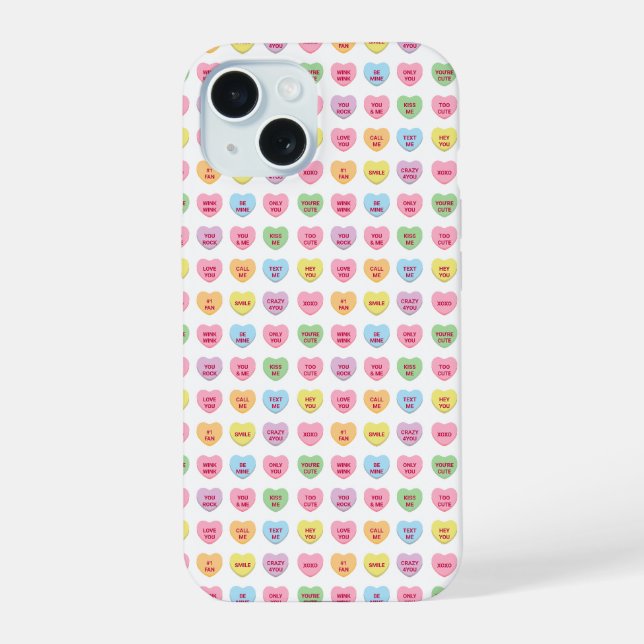 Cute girly custom tiny conversation hearts pattern iPhone 15 case (Back)