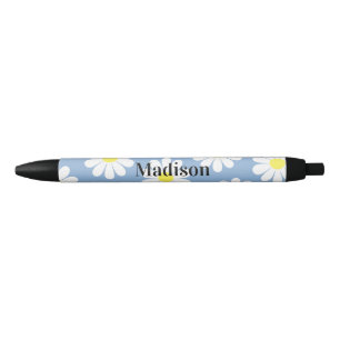 Cute Girly Daisy Personalised Blue Teachers Black Ink Pen