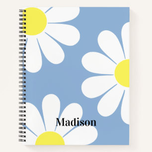 Cute Girly Daisy Personalised Kids Blue Notebook