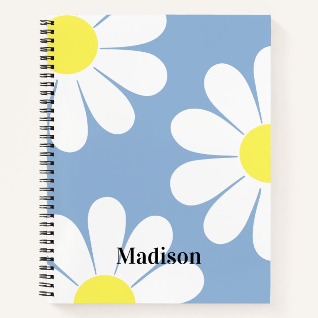 Cute Girly Daisy Personalised Kids Blue Notebook (Front)