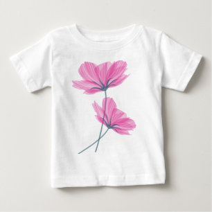 Cute Girly Delicate Pretty Pink Flower Drawing Baby T-Shirt