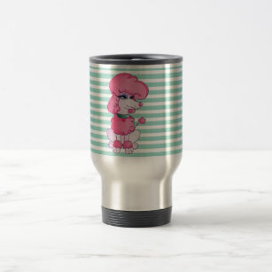 Cute Girly  Dog On Mint & White Stripes Travel Mug