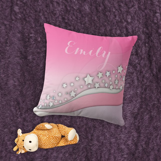 Cute Girly Dreamy Silver Stars on Blush Pink Name Cushion (Creator Uploaded)
