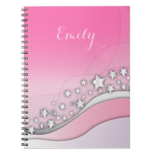 Cute Girly Dreamy Silver Stars on Blush Pink Name Notebook