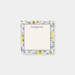 Cute Girly Dusty Blue Yellow Flowers Cream Post-it Notes