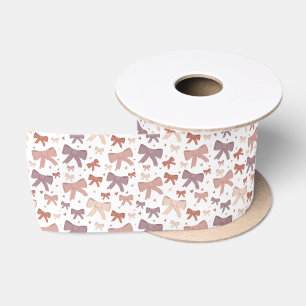 Cute Girly Dusty Pink Bows And Hearts Pattern Satin Ribbon