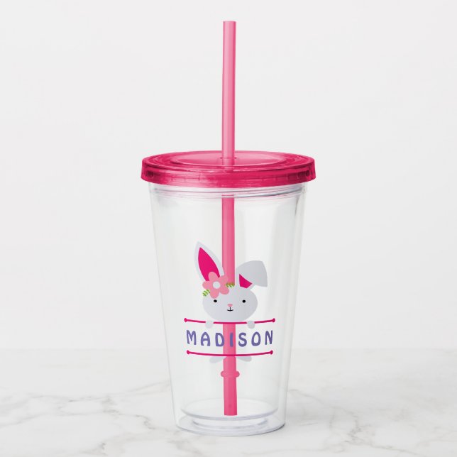 Cute Girly Easter Bunny Personalised Name Acrylic Tumbler (Front)