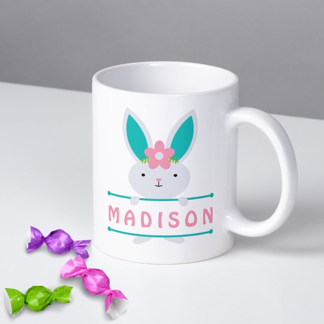 Cute Girly Easter Bunny Personalised Name Coffee Mug (Creator Uploaded)