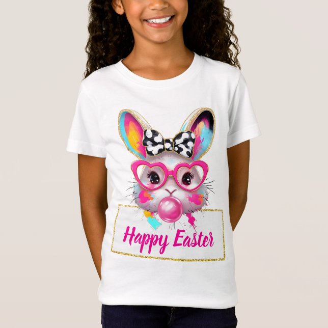 Cute Girly Easter Bunny Pink Heart Glasses Custom  T-Shirt (Front)