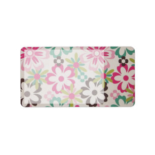 Cute girly elegant colourful spring flowers shapes label