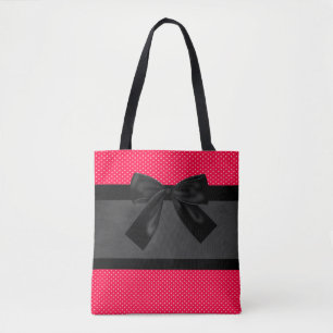 Cute Girly Elegant Red Polka Dots -Black Bow Tote Bag
