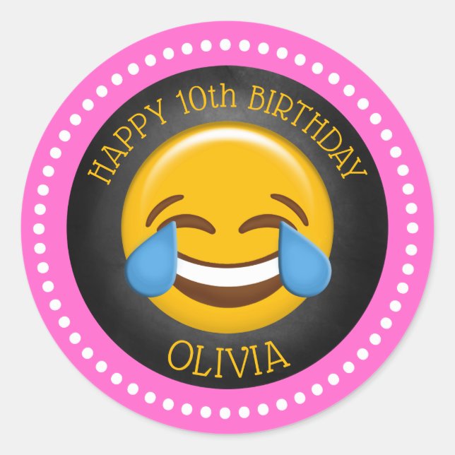 Cute Girly Emoji Birthday Party Classic Round Sticker (Front)