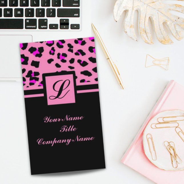 Cute Girly fashionista hot pink leopard print Business Card (Cute Girly fashionista hot pink leopard print Business Card)
