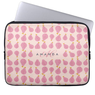 Cute Girly Feminine Pear Monogrammed Initial Gifts Laptop Sleeve