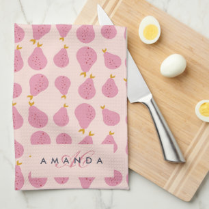 Cute Girly Feminine Pear Monogrammed Initial Gifts Tea Towel