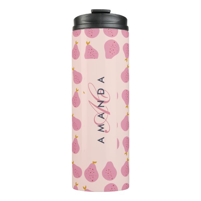 Cute Girly Feminine Pear Monogrammed Initial Gifts Thermal Tumbler (Front)