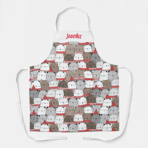 Cute Girly First Name Christmas Bears Illustrated Apron