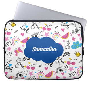 Cute Girly First Name Pink Back to School Script Laptop Sleeve
