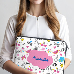 Cute Girly First Name Trendy Illustration Pattern  Laptop Sleeve