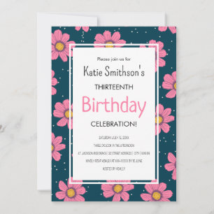 Cute Girly Flowers Pastel Pink & Blue Birthday Invitation