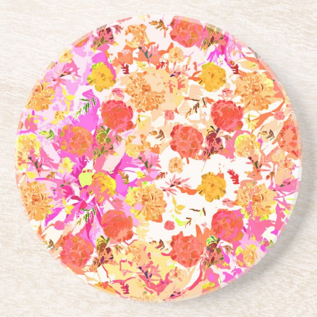Cute girly flowers pattern coaster (Front)