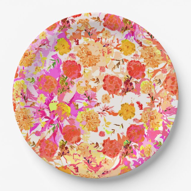 Cute girly flowers pattern paper plate (Front)