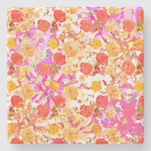Cute girly flowers pattern stone coaster