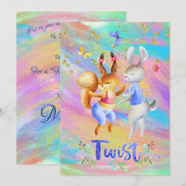 Cute Girly Forest Animals Ballroom Dancing   Invitation (Front/Back)
