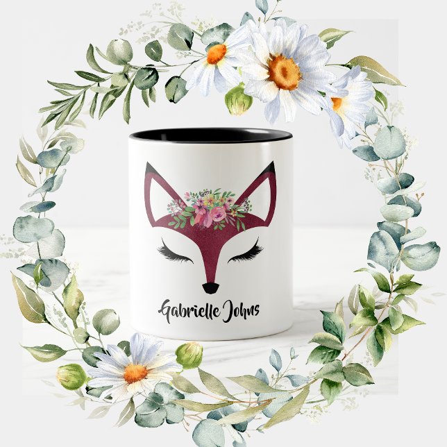 Cute Girly Fox Name Personalised Two-Tone Coffee Mug (Creator Uploaded)