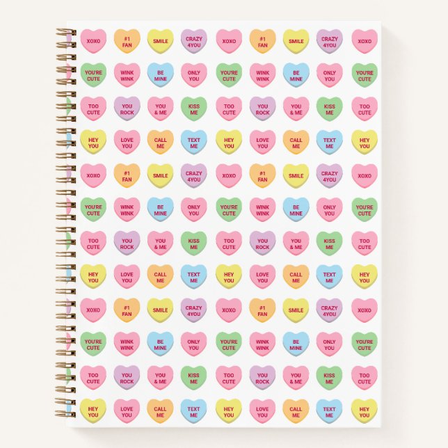 Cute girly fun custom conversation candy hearts notebook (Front)