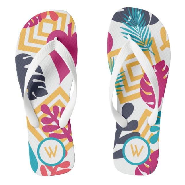 Cute Girly Fun Monogram Tropical Jandals (Footbed)