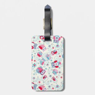 cute girly funny faces owls flowers swirls pattern luggage tag