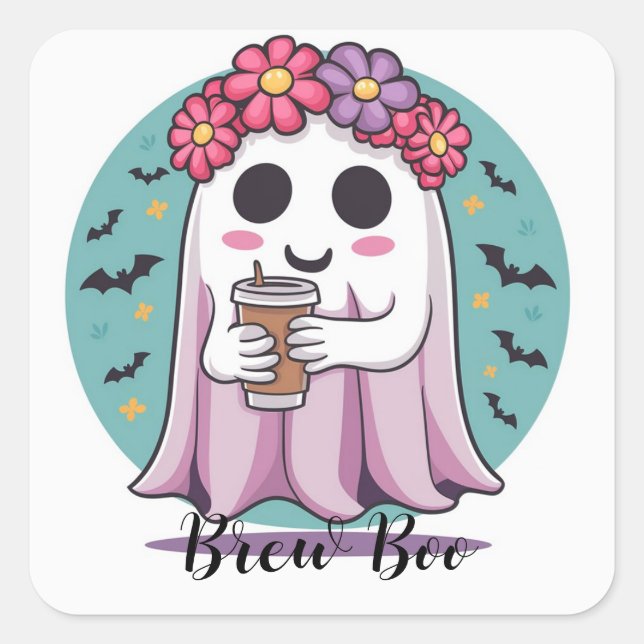 Cute Girly Ghost coffee pink Custom Sticker (Front)