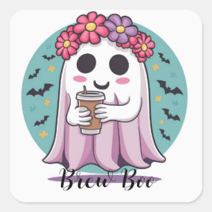 Cute Girly Ghost coffee pink Custom Sticker
