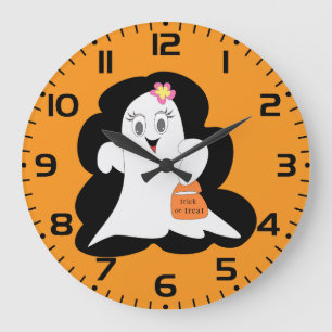 Cute Girly Ghost Halloween Trick or Treat Large Clock