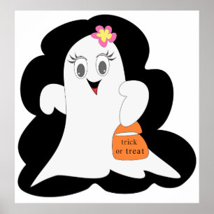 Cute Girly Ghost Halloween Trick or Treat Poster