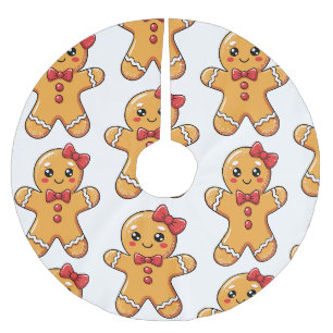 Cute Girly Gingerbread Bow Girls Christmas Xmas Brushed Polyester Tree Skirt