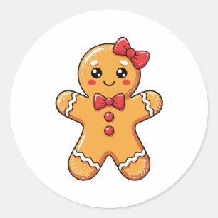Cute Girly Gingerbread Bow Girls Christmas Xmas Classic Round Sticker