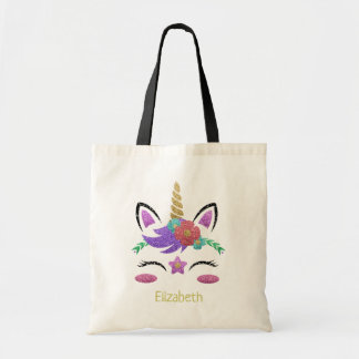 Cute Girly Glitter Gold  Pink Unicorn Personalised Tote Bag